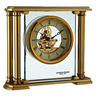 London Clock Company 1922 Gold Column Skeleton Mantel Clock
